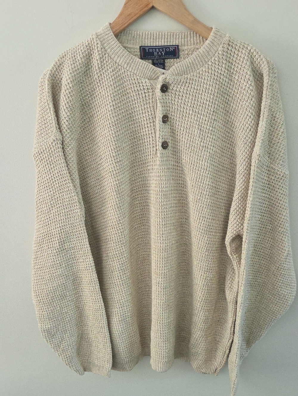 NWT Thornton Bay Men's Vintage Cream Waffle Knit Sweater